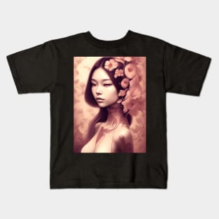 Beautiful Asian Woman Painting Kids T-Shirt